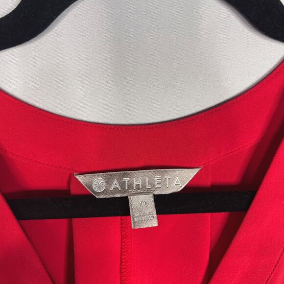 Athleta 12 Hibiscus Red Sutton Romper V Neck Cinch Waist Pockets Short Sleeve - Picture 7 of 10